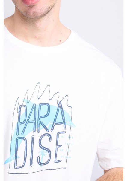 Çetinkaya Chester Polo 3836 Bisiklet Yaka 30/1 Penye Regular Baskılı T-Shirt Krem modelleri