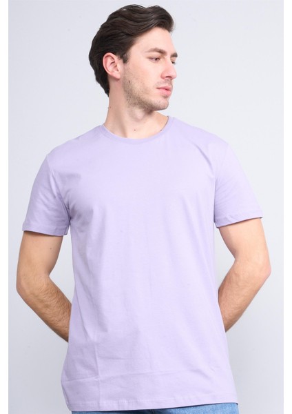 Çetinkaya Mentality 2772B Bisiklet Yaka Süprem Slim Fit Kirli Lila T-Shirt