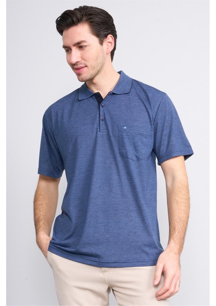 Çetinkaya Mentality 3371 Erkek Cepli Polo Yaka Regular Lacivert-Açık Indigo T-Shirt