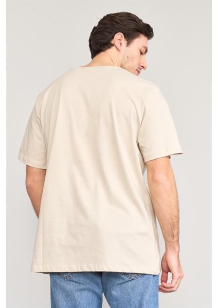 Çetinkaya Mentality 3736 Bisiklet Yaka Penye Regular Baskılı Tshirt Vizon fırsatları
