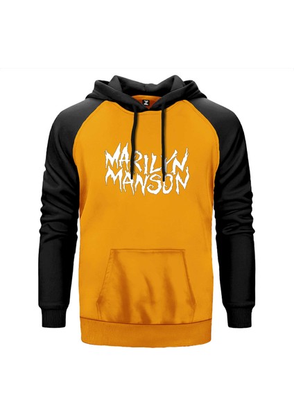 Marilyn Manson Iconic Text Sarı Renk Reglan Kol Kapşonlu Sweatshirt