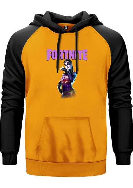 Fortnite Dark Bomber Sarı Renk Reglan Kol Kapşonlu Sweatshirt