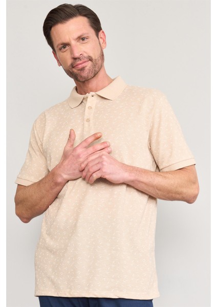 Çetinkaya Mentality 4140 Polo Yaka Rejenere Pike Metraj Baskı Regular T-Shirt Vizon