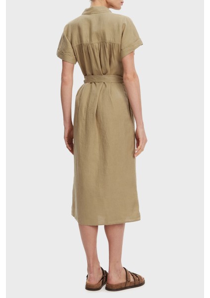 Logolu % 100 Keten Regular Fit Kemerli Gömlek Elbise Bayan Gömlek Elbise WW0WW44653 Aeh modelleri