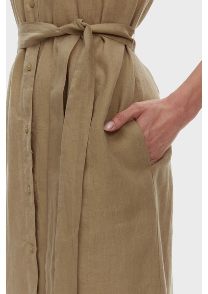 Logolu % 100 Keten Regular Fit Kemerli Gömlek Elbise Bayan Gömlek Elbise WW0WW44653 Aeh indirimleri