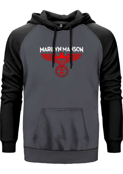 Marilyn Manson Spread Eagle Gri Renk Reglan Kol Kapşonlu Sweatshirt