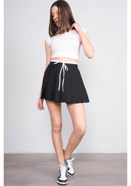 NM-109 Sıyah Kadın Pılelı Short Etek