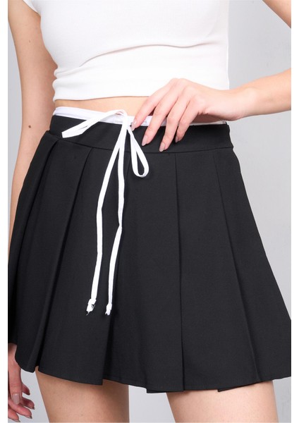 NM-109 Sıyah Kadın Pılelı Short Etek modelleri