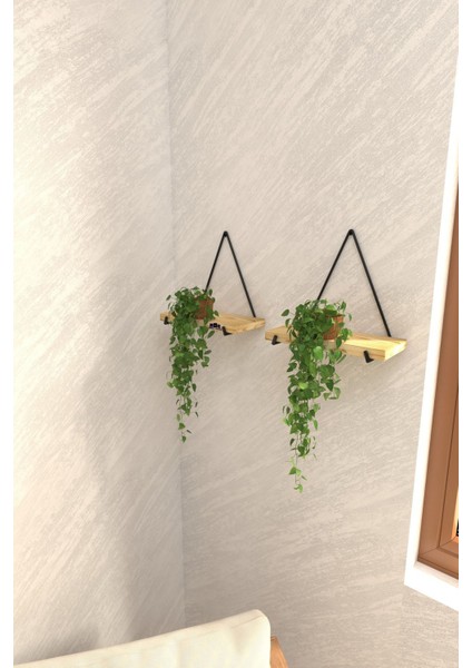 2 Li Üçgen Masif Ahşap Dekoratif Raf Balkon Rafı Tanzim Çiçeklik