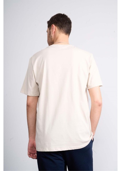Çetinkaya Mentality 3959 Bisiklet Yaka Penye Regular Baskılı Tshirt Vizon