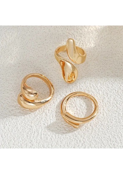 Üçlü Minimalist Lüks Geometrik Gözyaşı Halkaları Yüzük