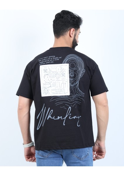 Erkek Bisiklet Yaka Baskılı Nakışlı Oversize Tişört modelleri