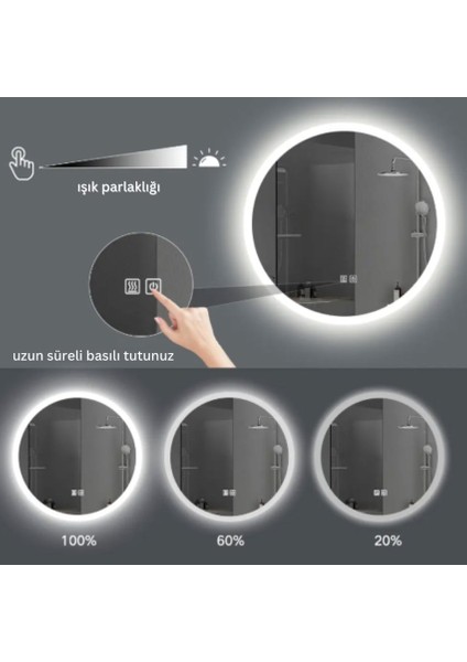 Dokunmatik Akıllı Buhar Tutmayan Banyo Aynası 3 Renk Ledli Dekoratif Duvar Ofis Lavabo Aynası 60x80