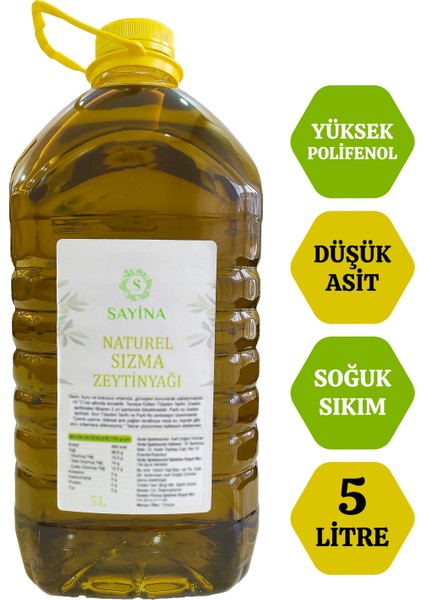 Naturel Sızma Soğuk Sıkım Zeytinyağı 5 Litre Yemekler ve Salatalar İçin