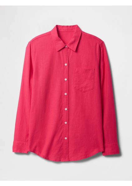 Kadın Kırmızı Keten Karışımı Easy Gömlek fiyatları