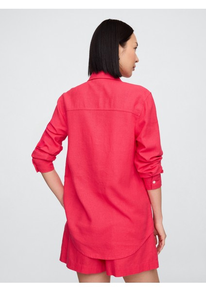 Kadın Kırmızı Keten Karışımı Easy Gömlek indirimleri