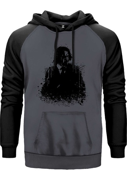 John Wick Chapter Siluet Gri Renk Reglan Kol Kapşonlu Sweatshirt