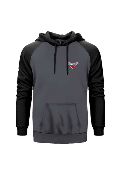 Victory Motorcycles Logo Gri Renk Reglan Kol Kapşonlu Sweatshirt