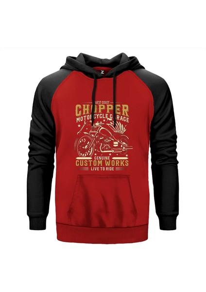 West Coast Chopper Motorcycle Kırmızı Renk Reglan Kol Kapşonlu Sweatshirt