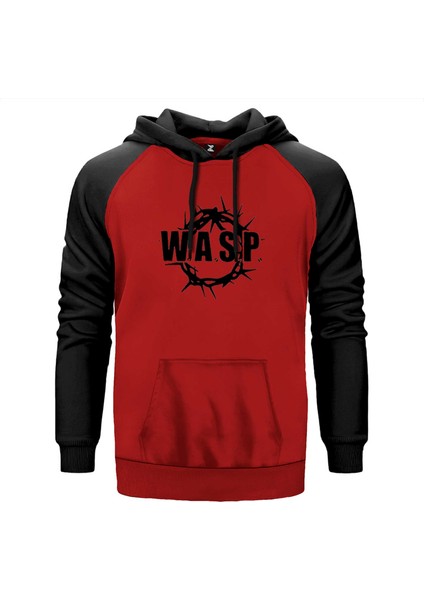 Wasp Logo Text Kırmızı Renk Reglan Kol Kapşonlu Sweatshirt