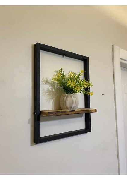 Tekli Lüx Dekoratif Siyah Ahşap Çerçeveli Raf Çiçeklik Duvar Süsü Ev Antre Hol Balkon Süsü fiyatları