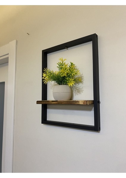 Tekli Lüx Dekoratif Siyah Ahşap Çerçeveli Raf Çiçeklik Duvar Süsü Ev Antre Hol Balkon Süsü modelleri