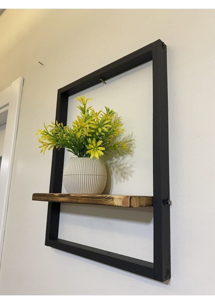 Tekli Lüx Dekoratif Siyah Ahşap Çerçeveli Raf Çiçeklik Duvar Süsü Ev Antre Hol Balkon Süsü fırsatları