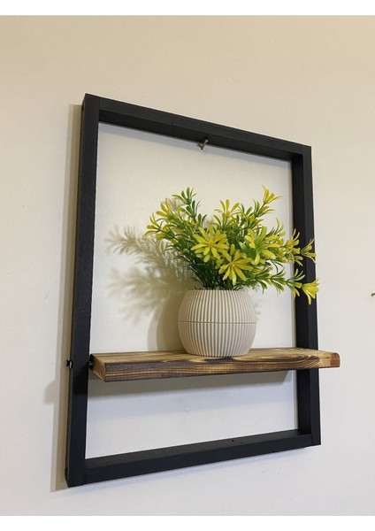 Tekli Lüx Dekoratif Siyah Ahşap Çerçeveli Raf Çiçeklik Duvar Süsü Ev Antre Hol Balkon Süsü indirimleri