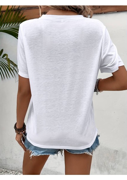 Kadın Kısa Kollu Bisiklet Yaka Göz Baskılı Süprem T-Shirt