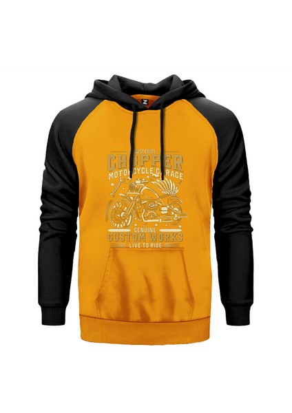 West Coast Chopper Motorcycle Sarı Renk Reglan Kol Kapşonlu Sweatshirt