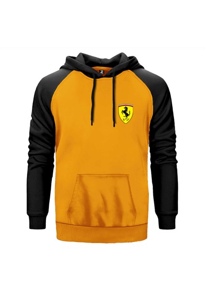 Ferrari Logo Sarı Renk Reglan Kol Kapşonlu Sweatshirt