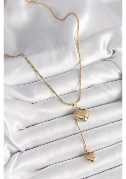 Çelik Gold Renk Tüp Zincir Model 3D Sallantı Kalp Model Kadın Kolye fiyatları