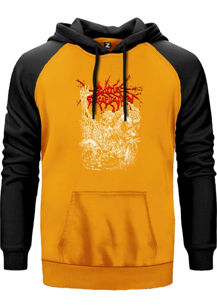 Cattle Decapitation Design Classic Sarı Renk Reglan Kol Kapşonlu Sweatshirt
