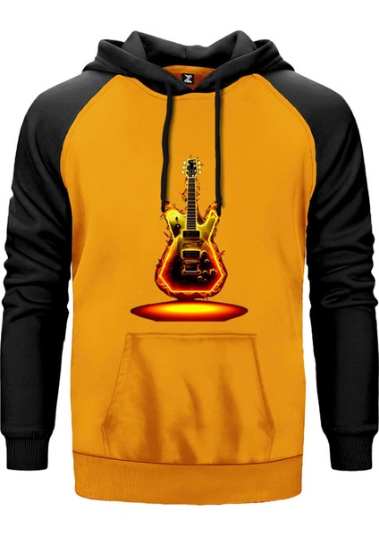 Electro Guitar Fire Sarı Renk Reglan Kol Kapşonlu Sweatshirt