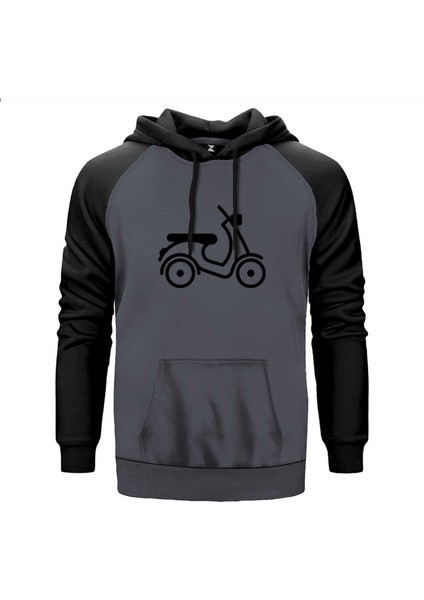 Vespa Scotter Siluet Gri Renk Reglan Kol Kapşonlu Sweatshirt