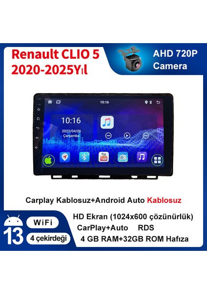 Renault Clıo 5 2020-2025 Yıl Uyumlu 9 Inç 4 GB Ram 32 GB Hafıza Multimedya Carplay Navigasyon