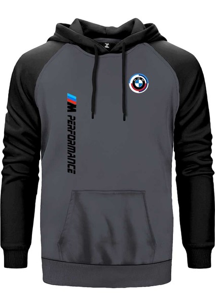 Bmw Performance Gri Renk Reglan Kol Kapşonlu Sweatshirt