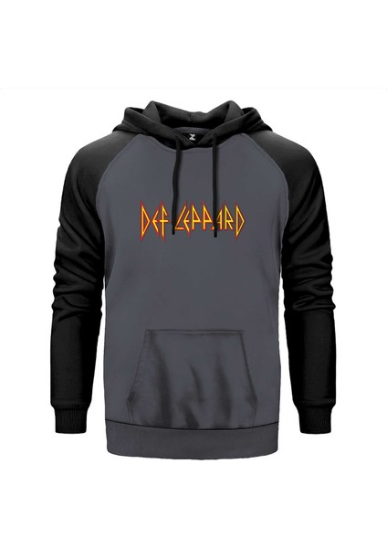 Def Leppard Logo Gri Renk Reglan Kol Kapşonlu Sweatshirt