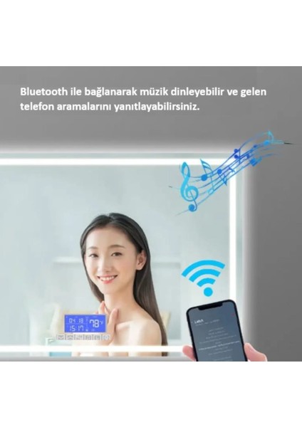 60x80 Dokunmatik Akıllı Ayna Bluetoothlu Buhar Tutmayan 3 Renk Ledli Banyo Aynası Lavabo Aynası