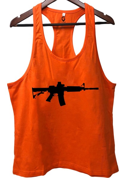 M16 Turuncu Gym Fitness Tank Top Sporcu Atleti