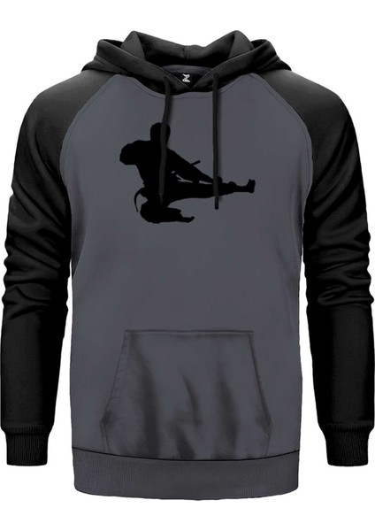 Taekwondo Karate Silhouette Gri Renk Reglan Kol Kapşonlu Sweatshirt