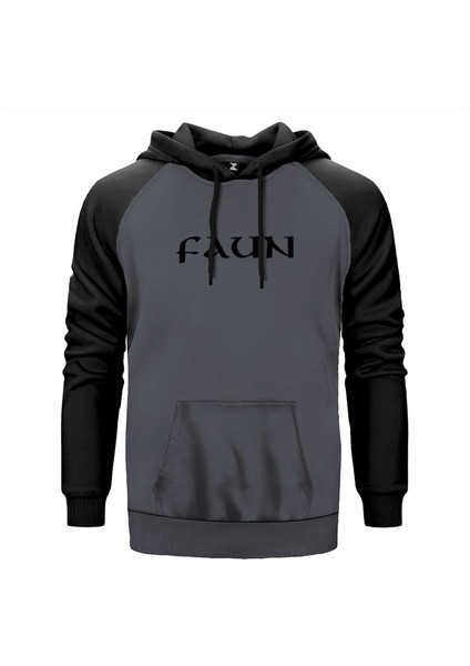 Faun Logo Gri Renk Reglan Kol Kapşonlu Sweatshirt