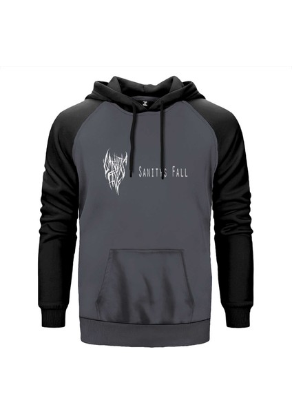 Sanitys Fall Text Gri Renk Reglan Kol Kapşonlu Sweatshirt
