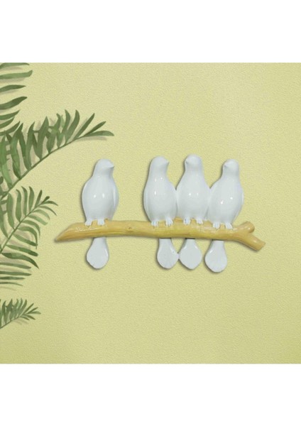 Dal Üstünde Dört Adet Sevimli Kuşlar Duvar Dekoru Biblo