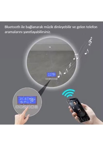 75cm Dokunmatik Akıllı Ayna Bluetoothlu Buhar Tutmayan Banyo Aynası 3 Renk Ledli Lavabo Aynası