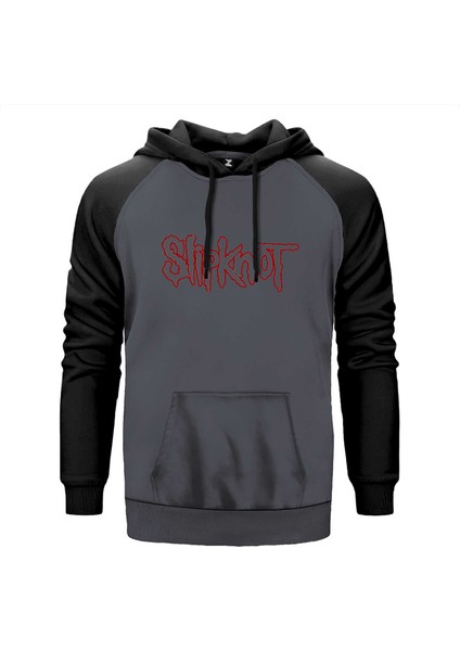 Slipknot Text Gri Renk Reglan Kol Kapşonlu Sweatshirt