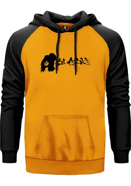 Slash Portre Logo Sarı Renk Reglan Kol Kapşonlu Sweatshirt