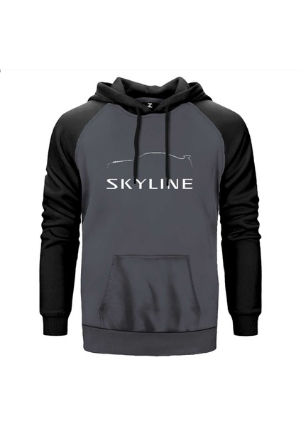 Nissan Skyline Siluet Gri Renk Reglan Kol Kapşonlu Sweatshirt