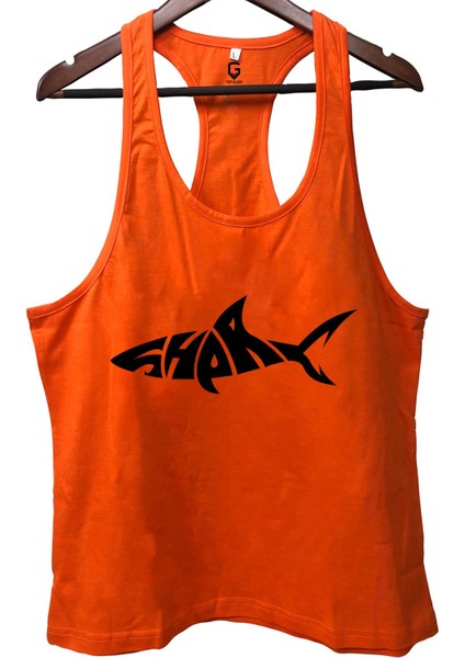Shark Turuncu Gym Fitness Tank Top Sporcu Atleti