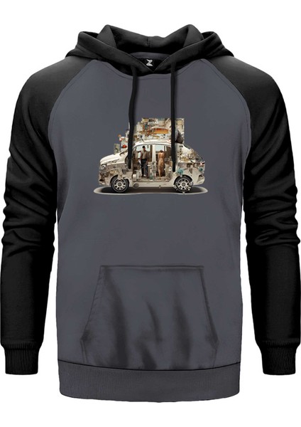 Self Driving Car Gri Renk Reglan Kol Kapşonlu Sweatshirt
